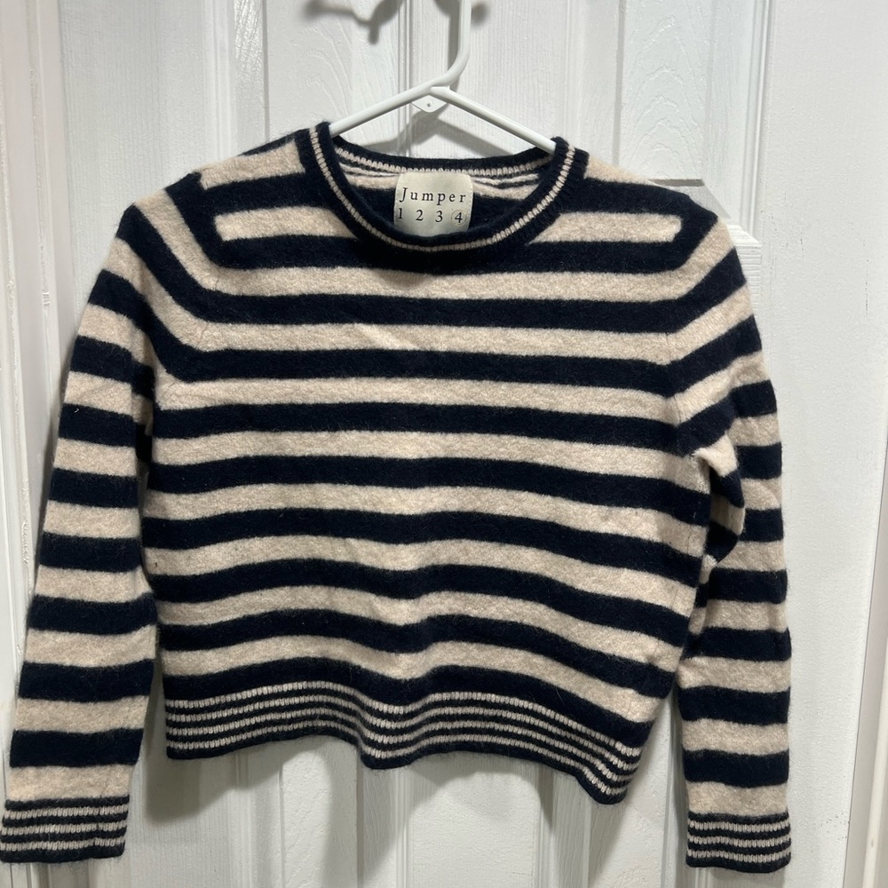 Jumper 1234 Black and Cream Striped Cashmere  Sweater
